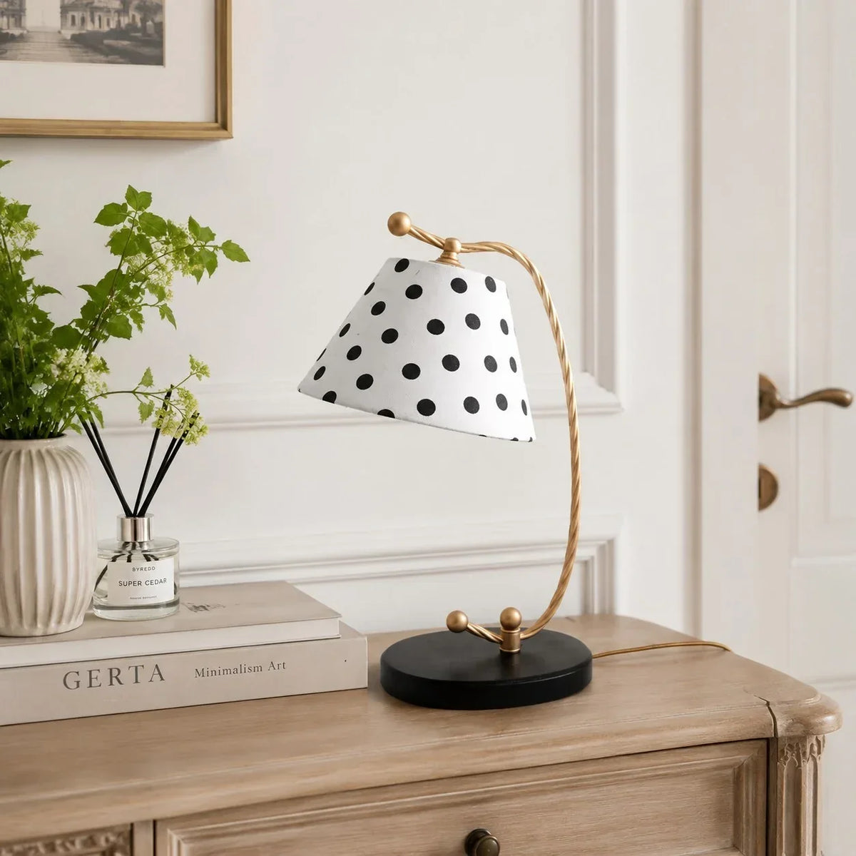 Retro Black and White Polka Dot Table Lamp | Souliia