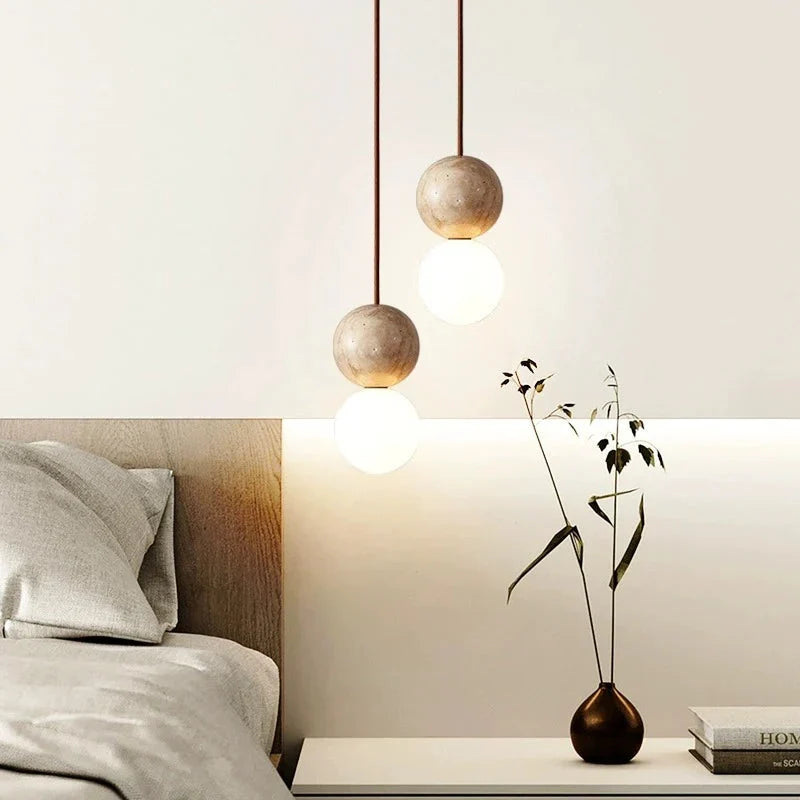 Travertin Stein Creme Retro Minimalistische LED Pendelleuchte | Souliia