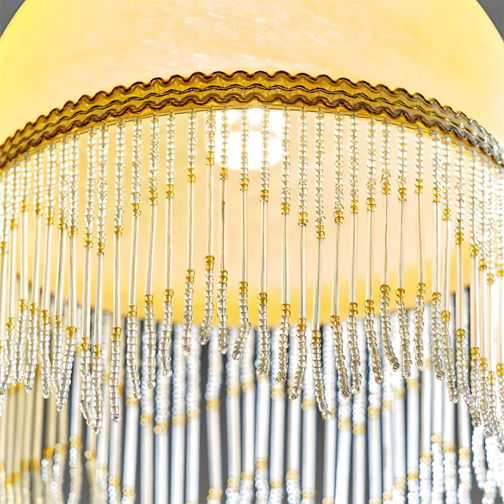 Vili Beaded Tassel Pendant Lamp – Soft Yellow Dome, Brass-Toned Top