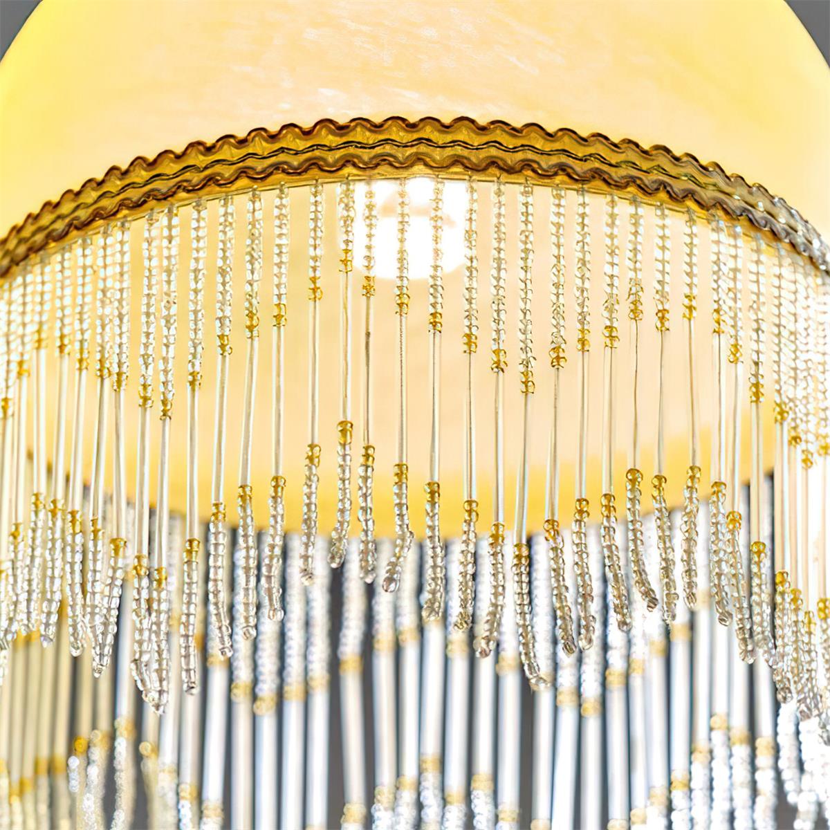 Vili Beaded Tassel Pendant Lamp – Soft Yellow Dome, Brass-Toned Top
