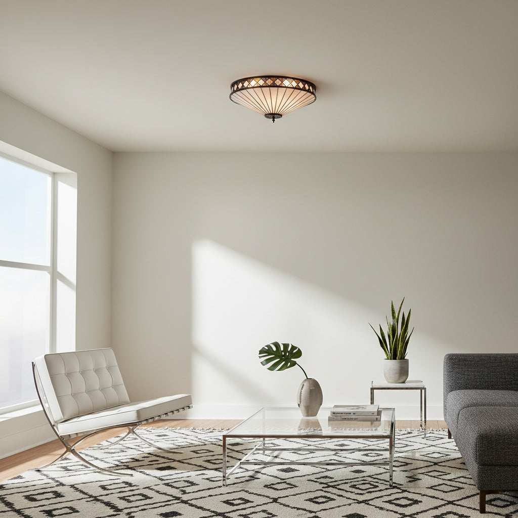 Tiffstar Elegant Art Glass Flush Ceiling Light with Vintage inspired Glass Diffuser – Classic Ceiling Fixture for Home Interiors | Souliia