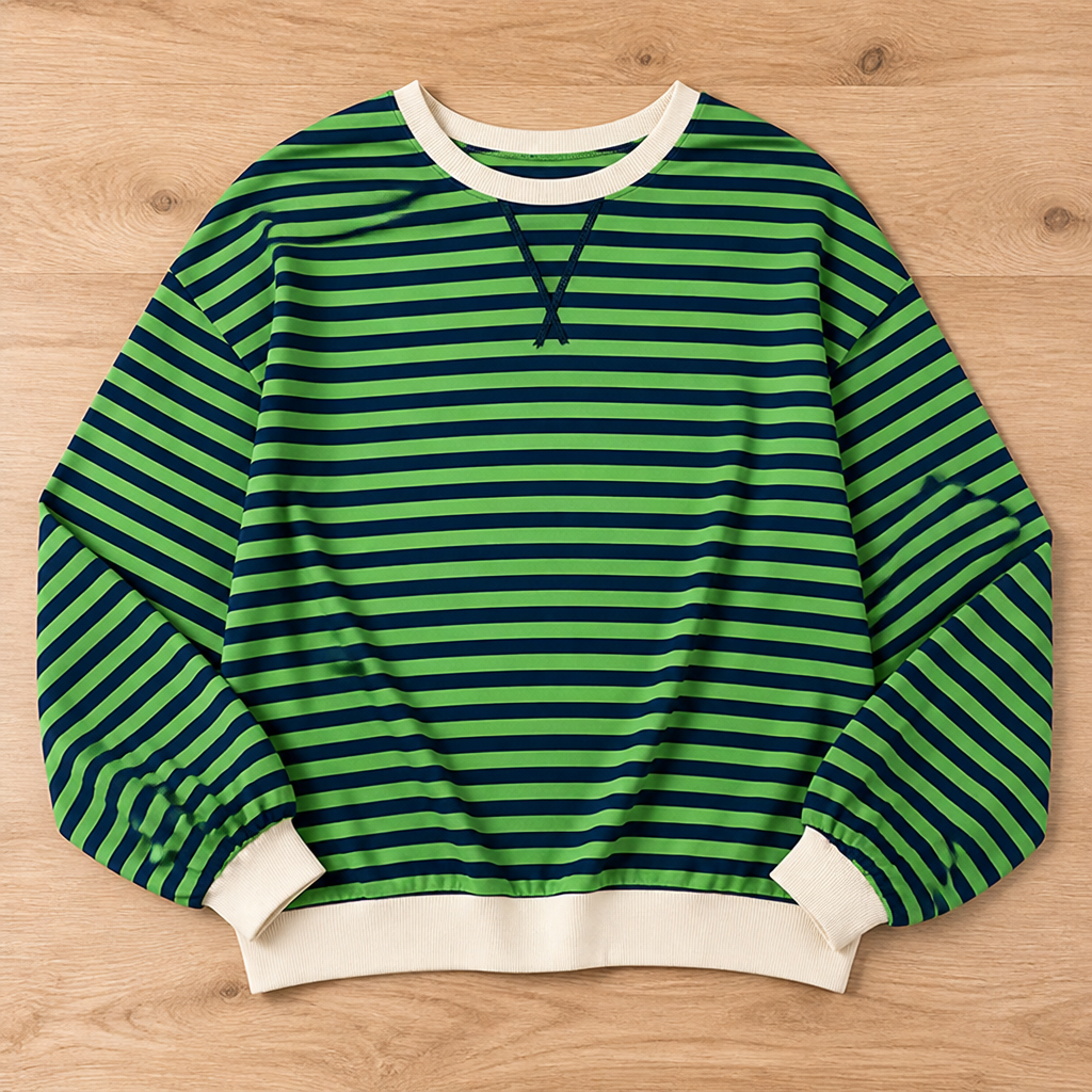 VeroLuxe – Relaxed Striped Crewneck Sweatshirt with Contrast Trim - Souliia