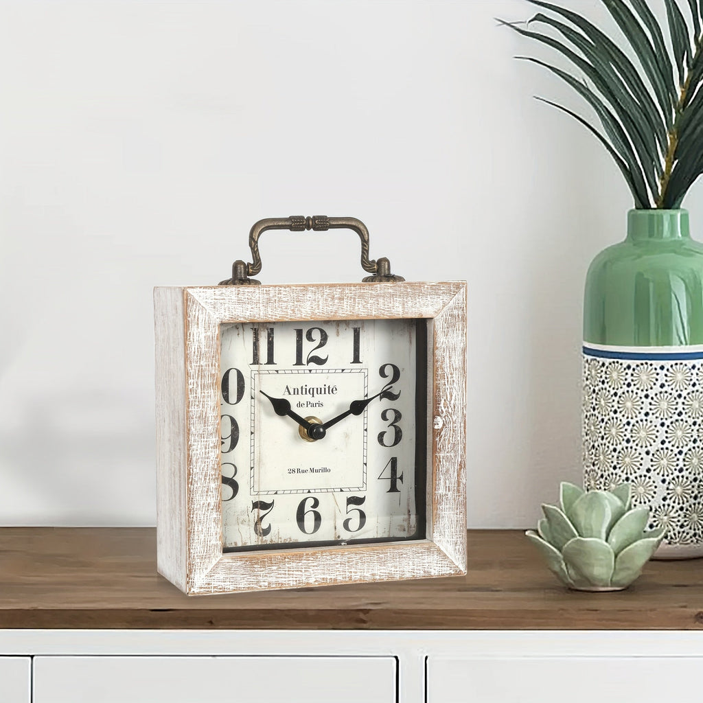 Cabinco Rustic Wooden Shelf Clock — Glass Cover