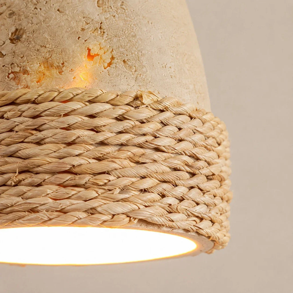 Lampada a sospensione in pietra intrecciata in stile wabi-sabi con opzioni a una o tre luci | Souliia