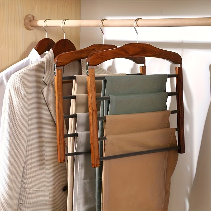 Set of 2 Multi-Layer Wooden Trouser Hangers - Souliia