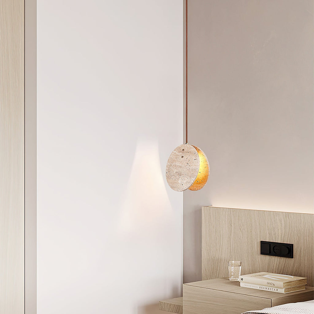 Stone Textured Disc Travertine Pendant Light M04 | Souliia