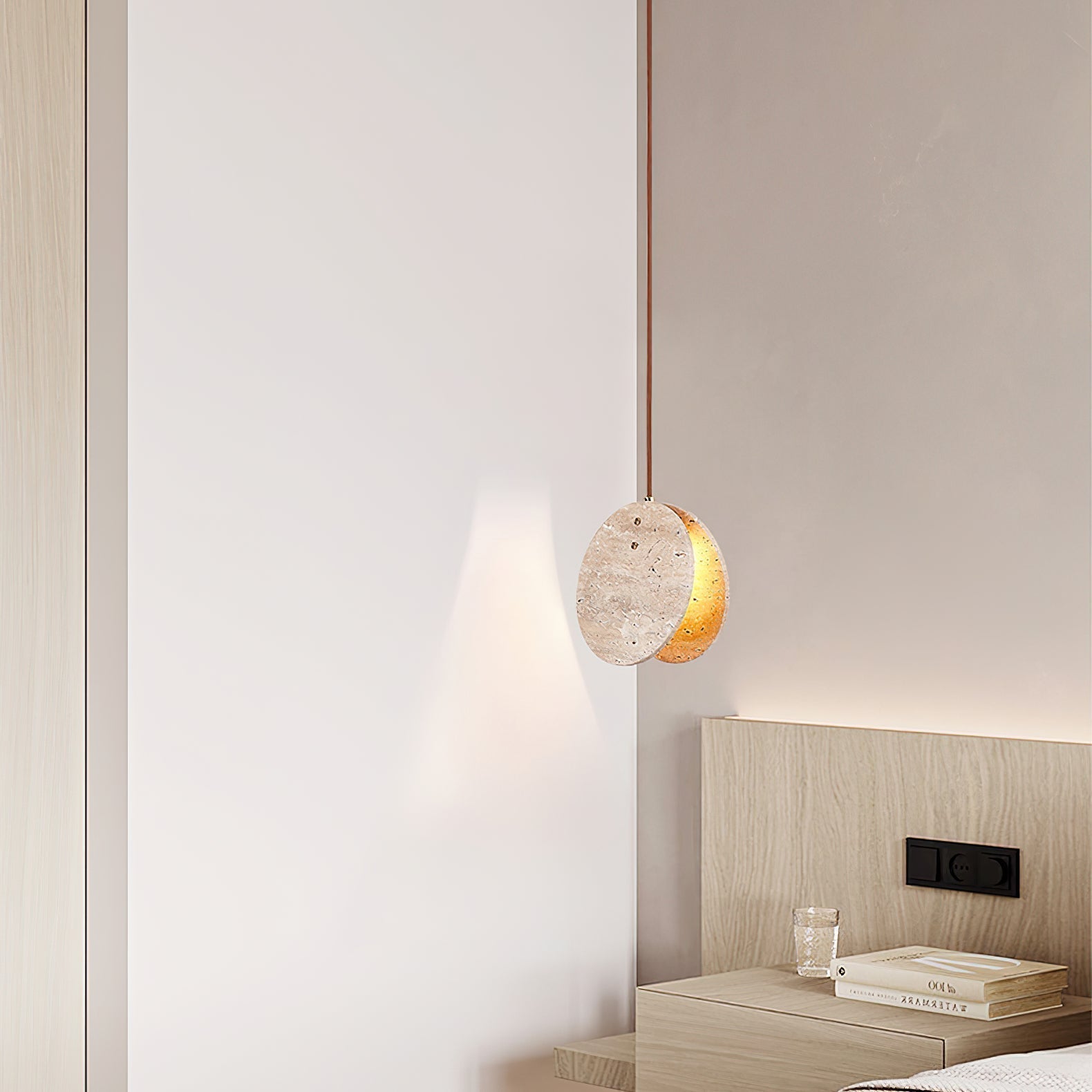 Stone Textured Disc Travertine Pendant Light M04 | Souliia