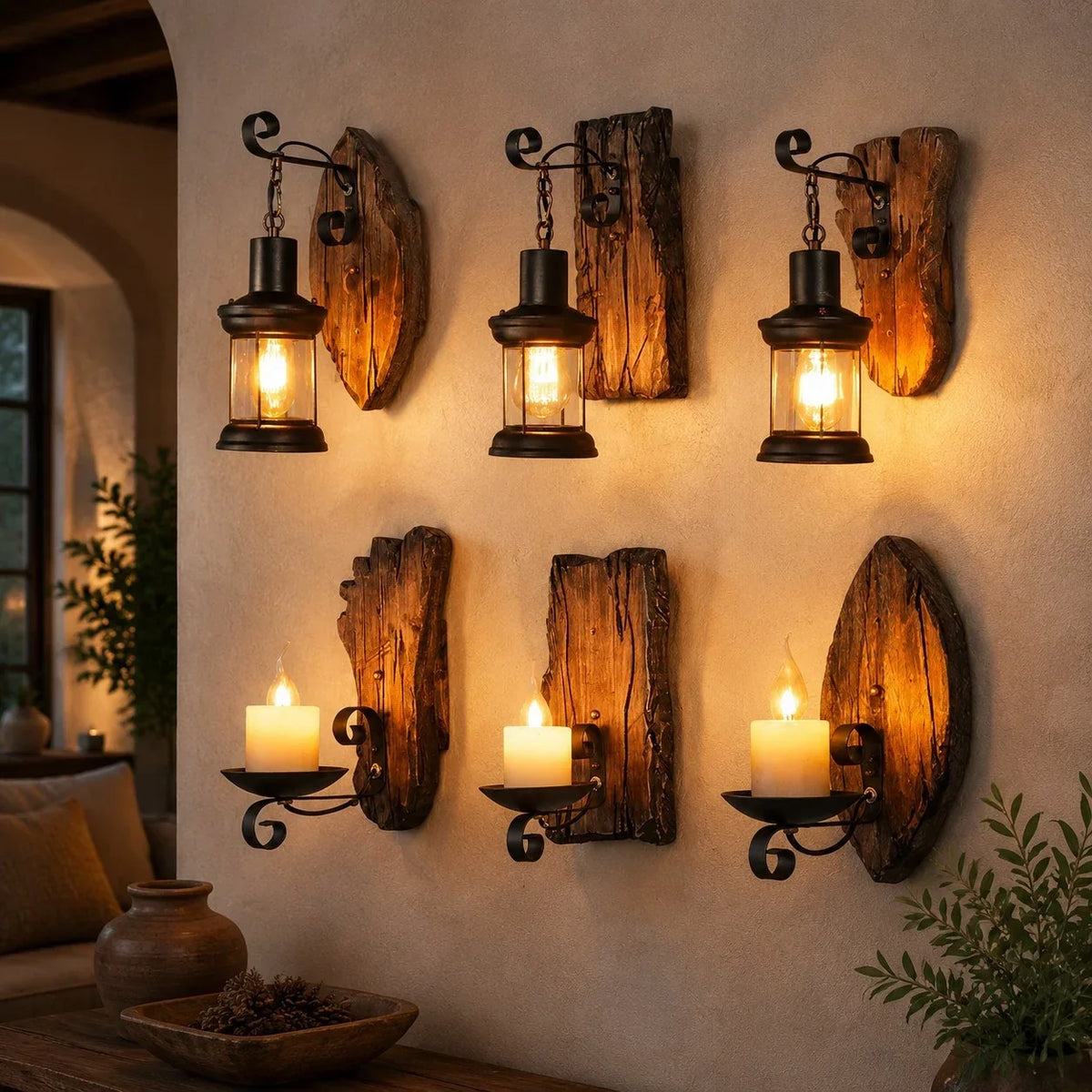 Rustic Ship Wood Industrial Wall Sconce Lamp | Souliia