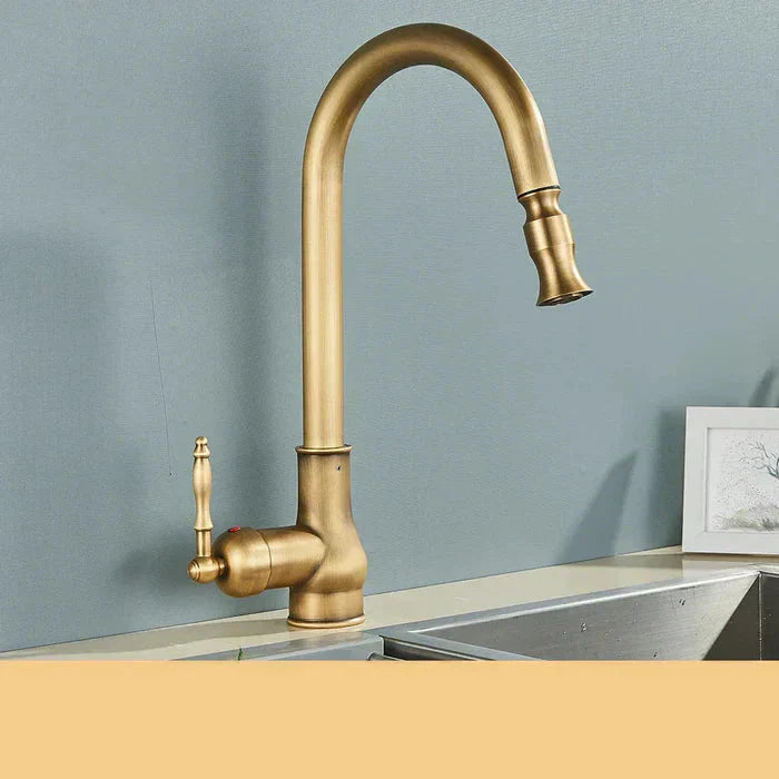 Vintage Brass Kitchen Faucet | Rotating Spout | Single Lever Control | BrassArc - Souliia