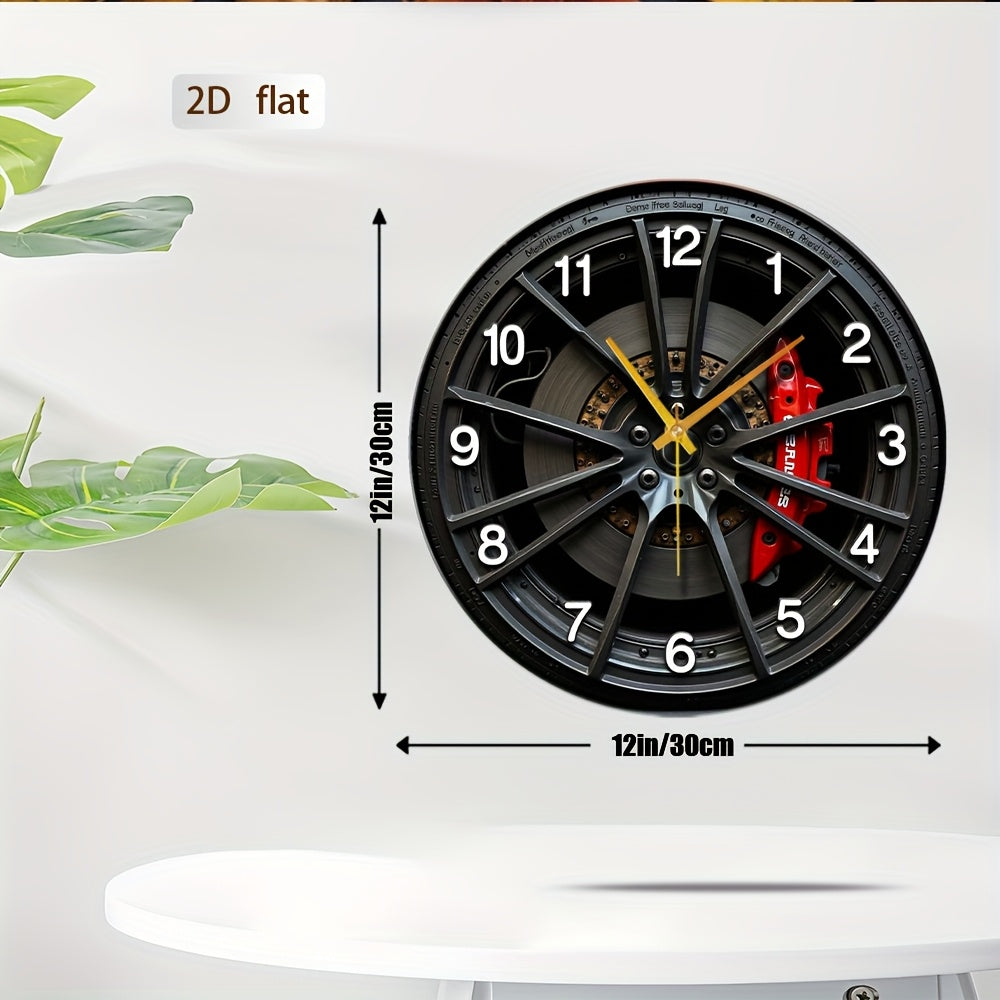 Autodial 2D Car-Themed Wall Clock — 12-Inch Round, Quiet Quartz Movement