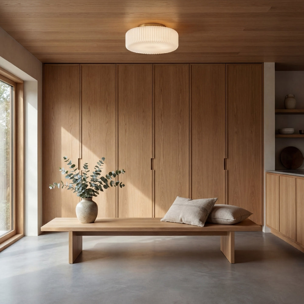 Lunorib milchweiße gerippte Deckenleuchte – moderne Glaslampe für das Schlafzimmer | Souliia