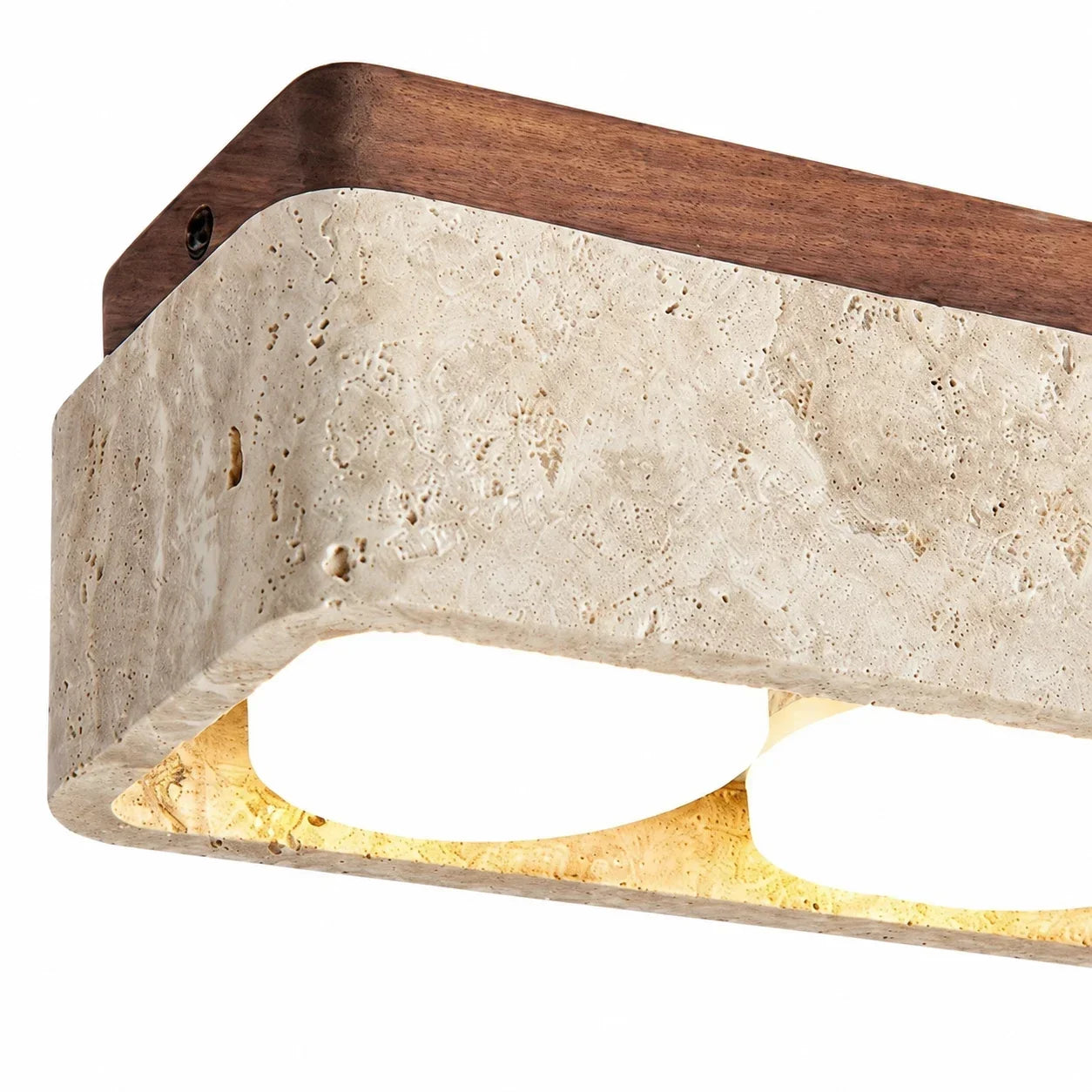 Travertin Quadrat Deckenleuchte mit Holz-Canopy | Souliia