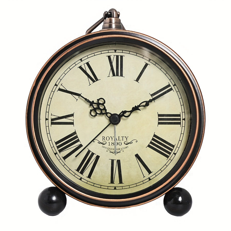 ElegantTime Metal Nightstand Alarm Clock — Quiet Analog Movement, Large Clear Display