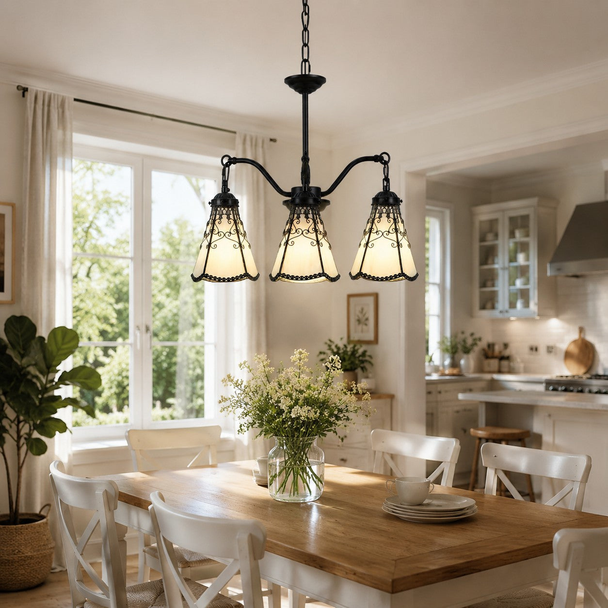 Tiffany-Style 3-Light Glass Pendant Chandelier | Souliia