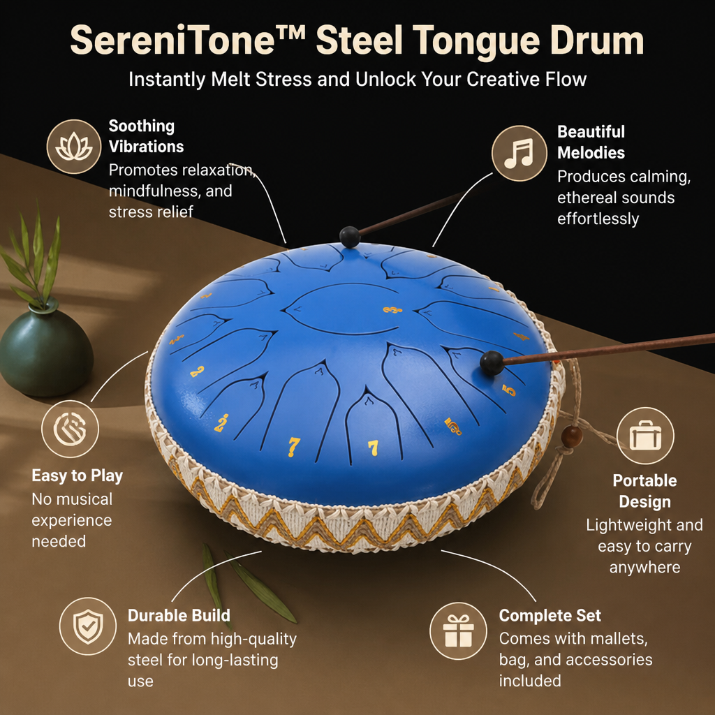 SereniTone Steel Tongue Drum — Instantly Melt Stress and Unlock Your Creative Flow - Souliia