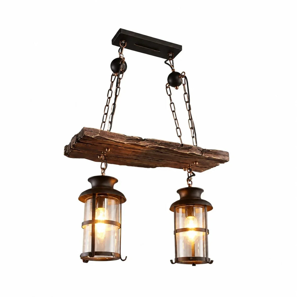 Rustic Industrial Solid Wood Pendant Light Collection | Souliia