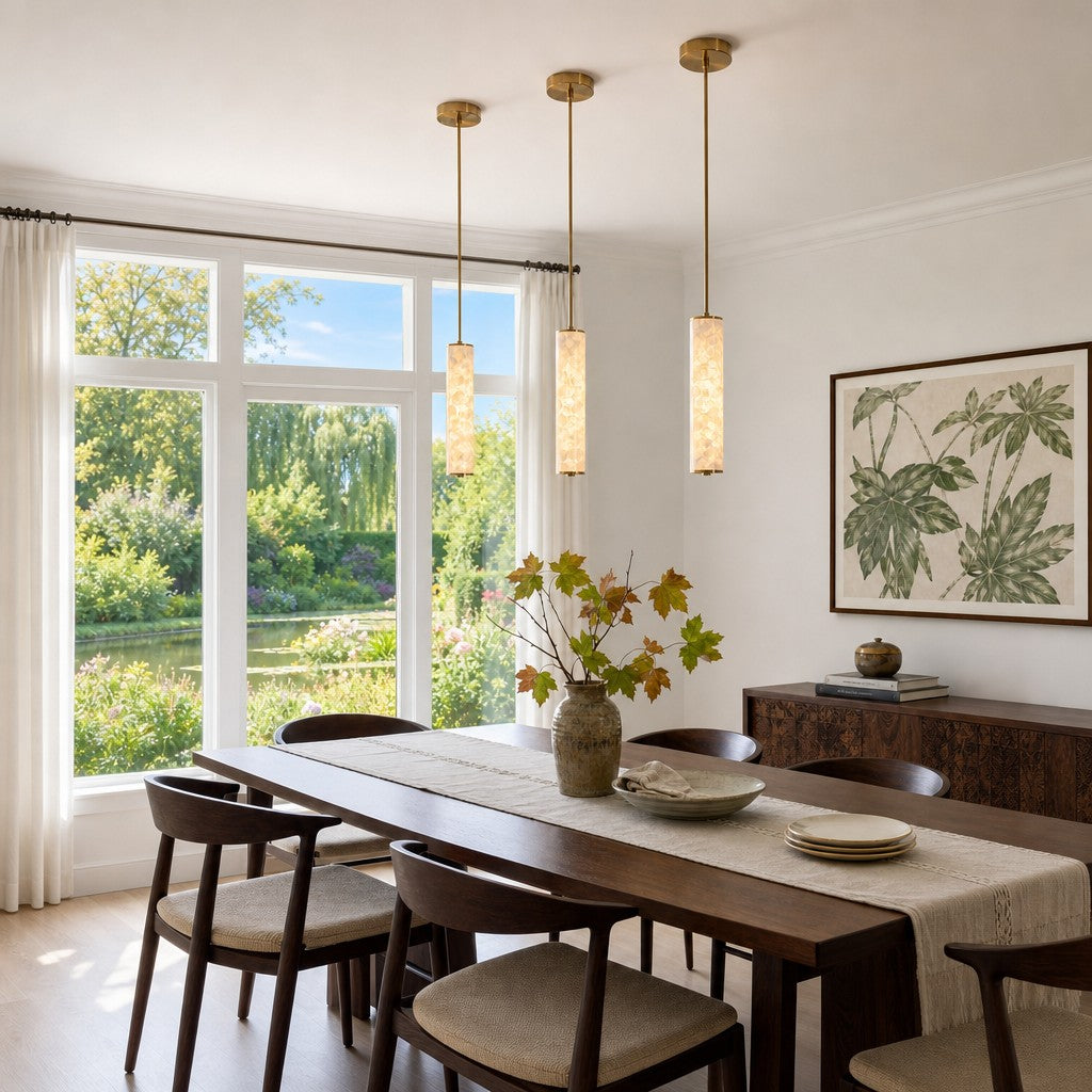Slender Capiz Shell Cylinder Nordic Pendant Light – For Bedroom and Dining Room | Souliia