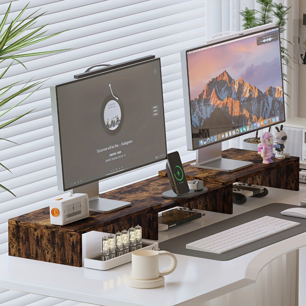 Dualdesk Adjustable Dual Monitor Stand — Laptop Tray and Accessory Organizer