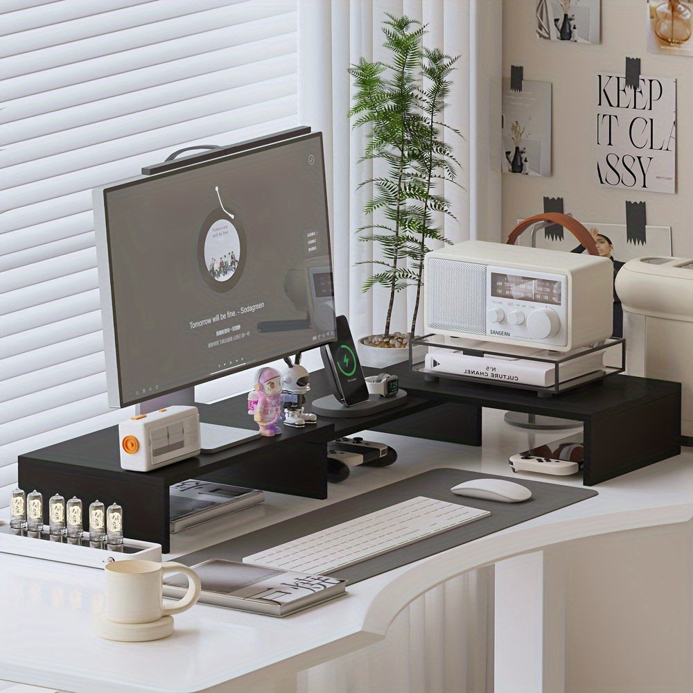 Dualdesk Adjustable Dual Monitor Stand — Laptop Tray and Accessory Organizer