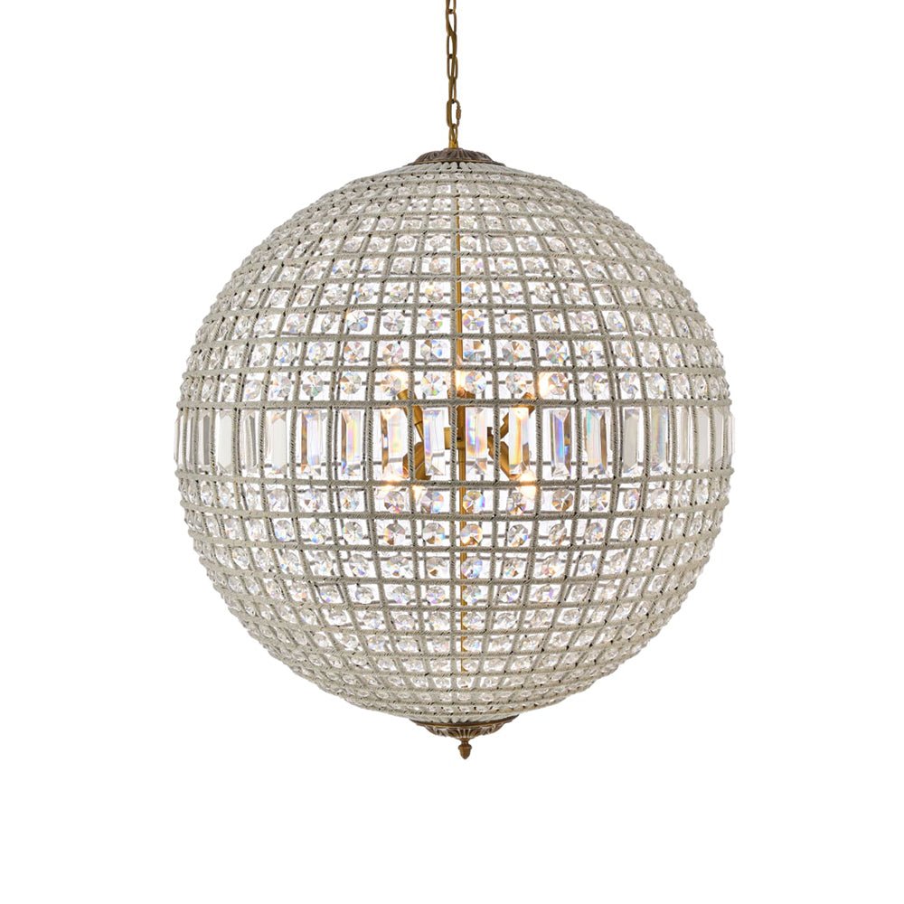 Luxurious Vintage Crystal Globe Chandelier with Antique Brass Finish | Souliia