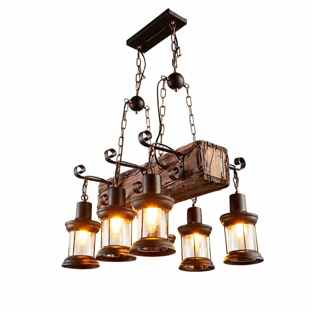 Rustic Industrial Solid Wood Pendant Light Collection | Souliia