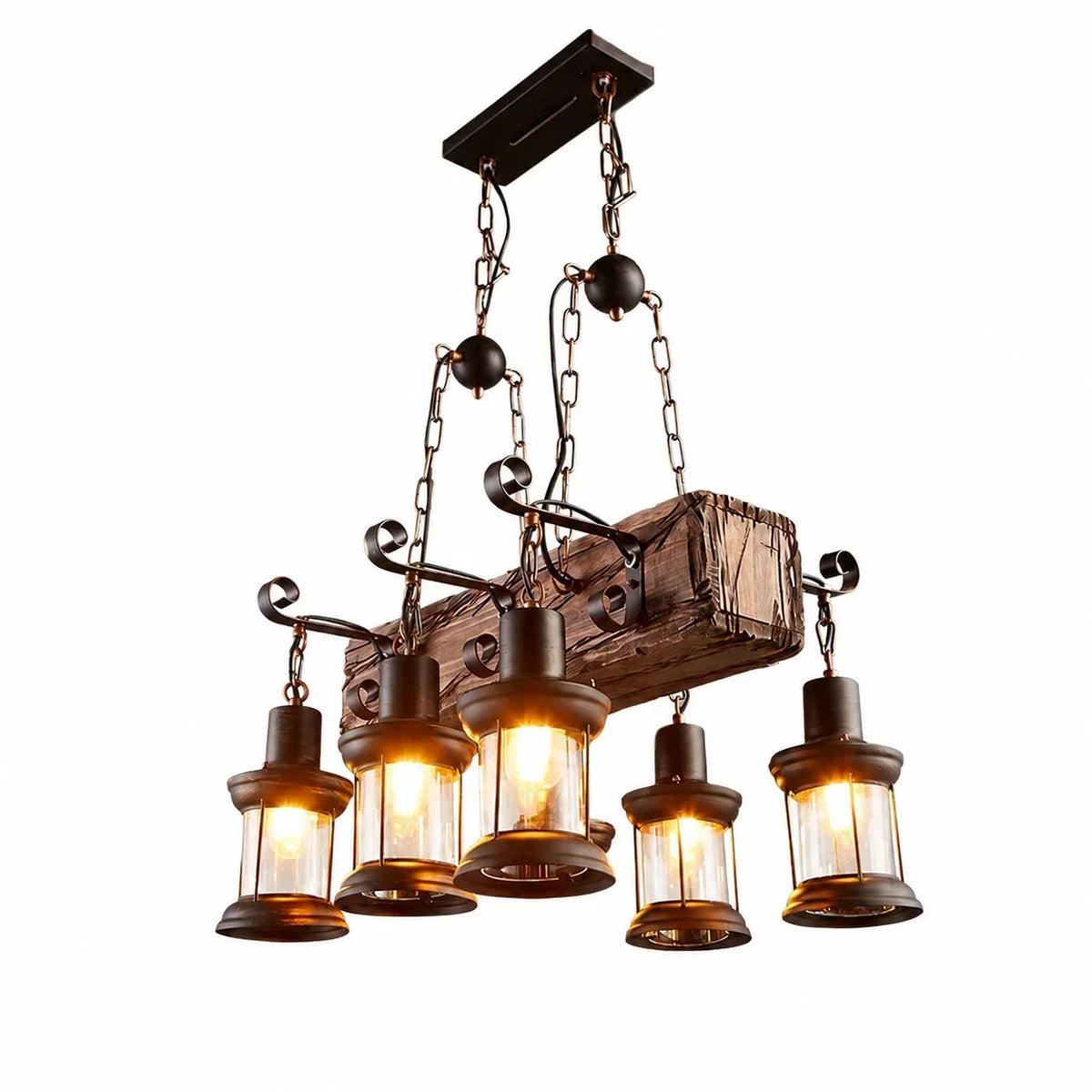 Rustic Industrial Solid Wood Pendant Light Collection | Souliia