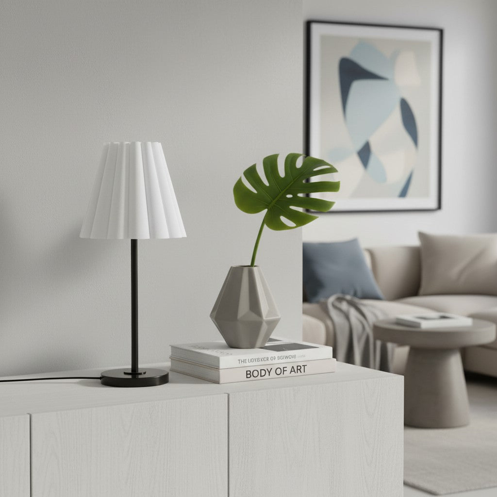 Ruffmeto Transitional Slim Table Lamp – Sculptural Shade Lighting for Living Room or Bedroom | Souliia