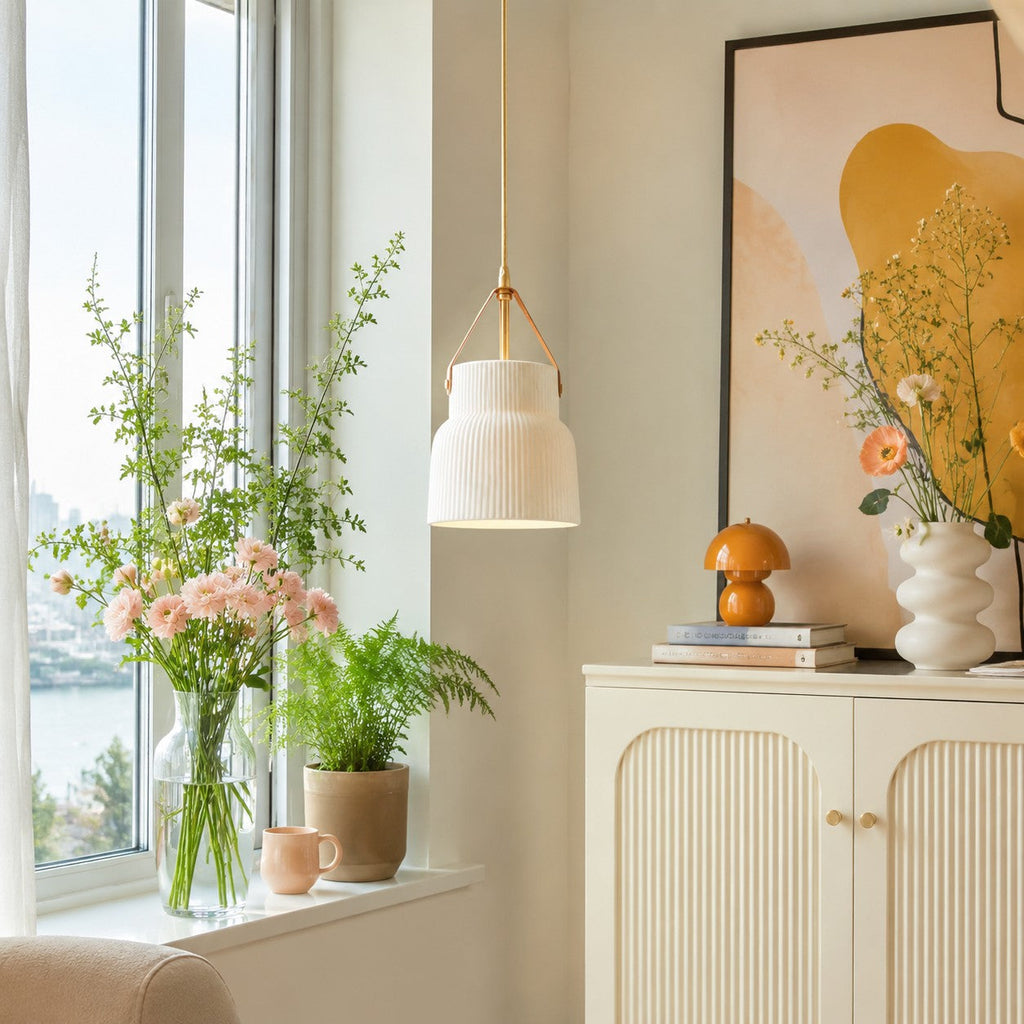 Mini lampada a sospensione in ceramica e ottone Wabi-Sabi | Souliia