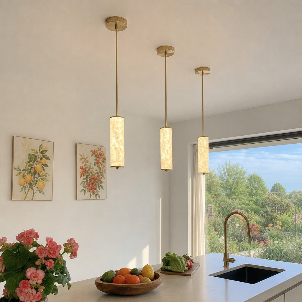Slender Capiz Shell Cylinder Nordic Pendant Light – For Bedroom and Dining Room | Souliia