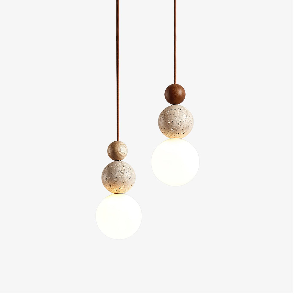 Lampă suspendată modernă tip glob, din piatră de travertin, M08 | Souliia