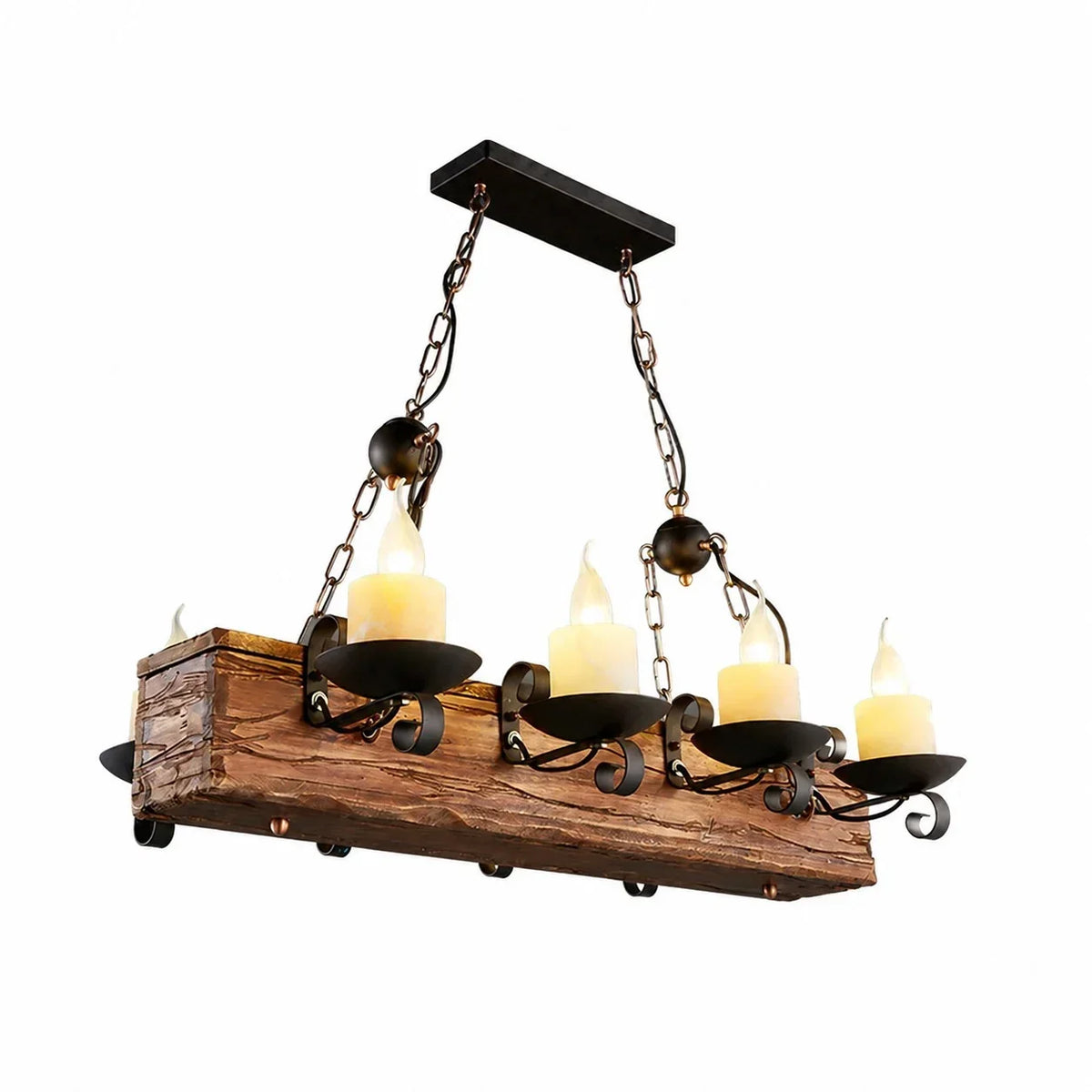 Rustic Industrial Solid Wood Pendant Light Collection | Souliia