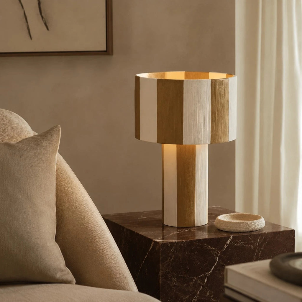Gestreifte gewebte Schirm Tischlampe | Souliia
