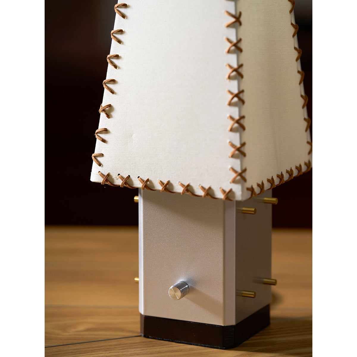 Modern Geometric Metal Table Lamp – Parchment Shade for Bedroom Nightstand Lighting | Souliia