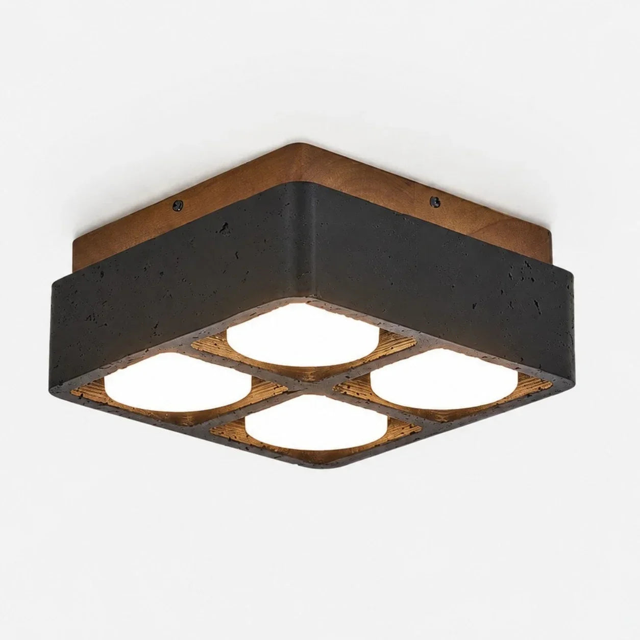 Travertin Quadrat Deckenleuchte mit Holz-Canopy | Souliia