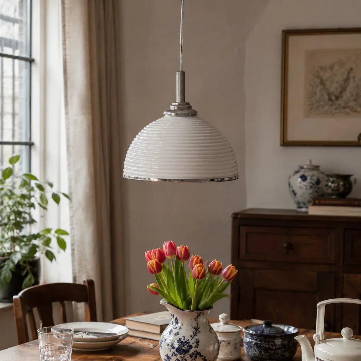 Ribelle Ribbed Glass Pendant Light for Dining Rooms and Bedrooms | Souliia