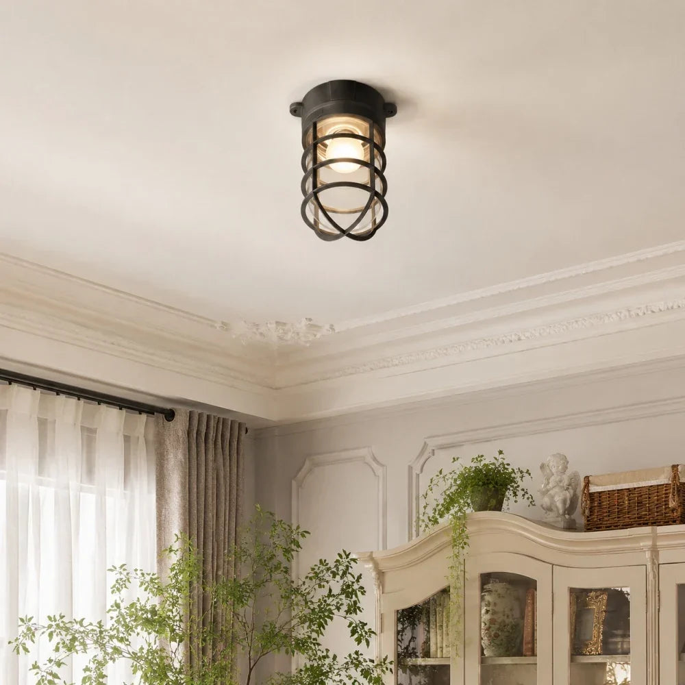Patnox Industrial Glass Flush Mount Ceiling Lamp | Souliia