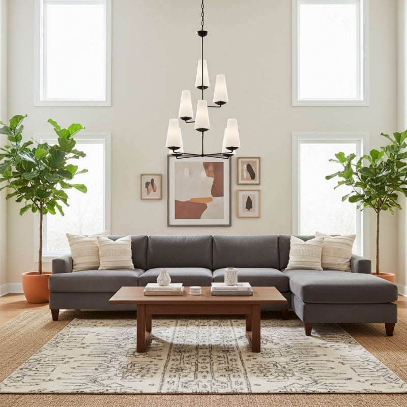 Rowan Tiered vertical Multi-Head Chandelier - Modern Metal and Fabric for Living Rooms and Foyer | Souliia