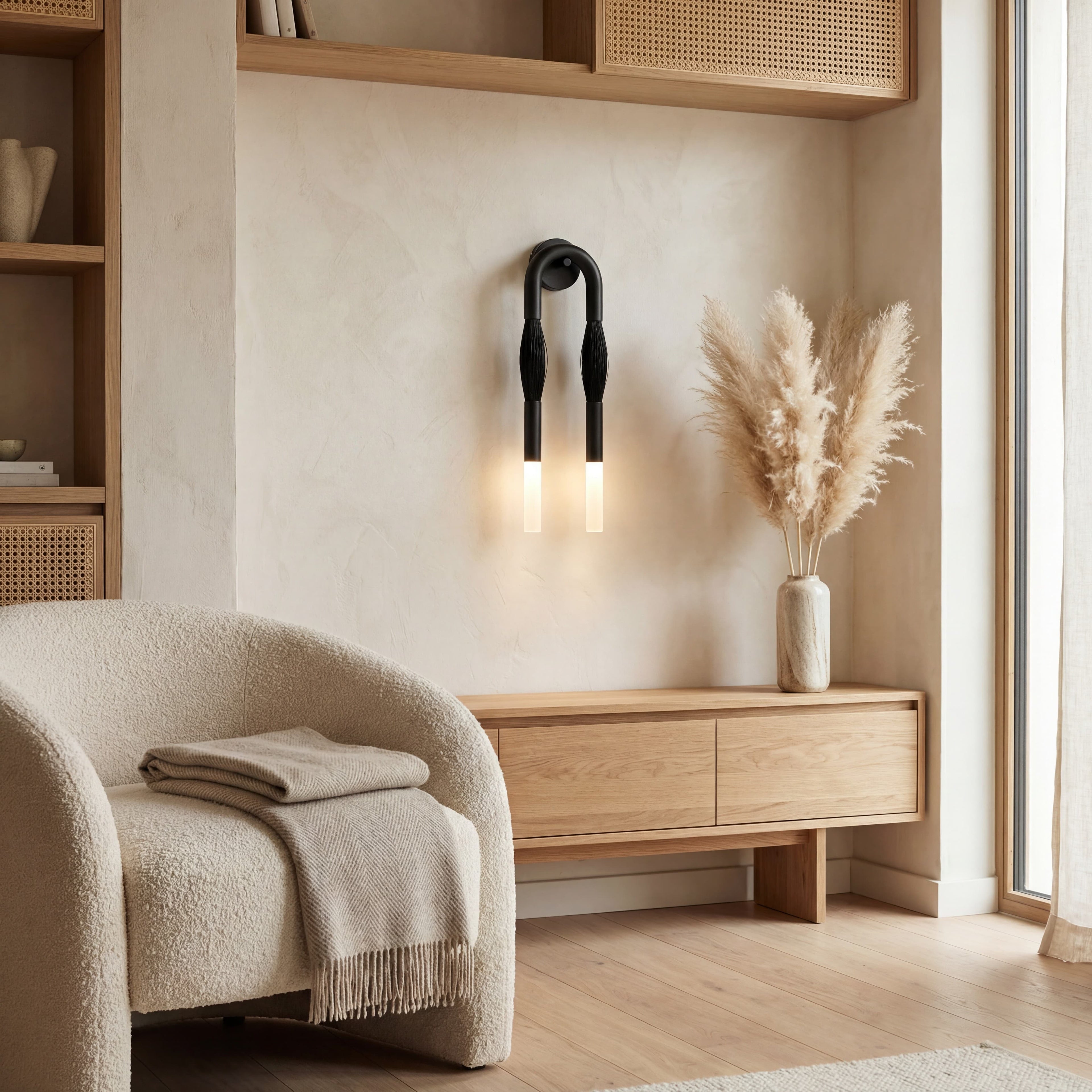 Strandia Minimalistische gebogene Arm Wandleuchte - Japandi Stil Akzentlicht für Flur | Souliia