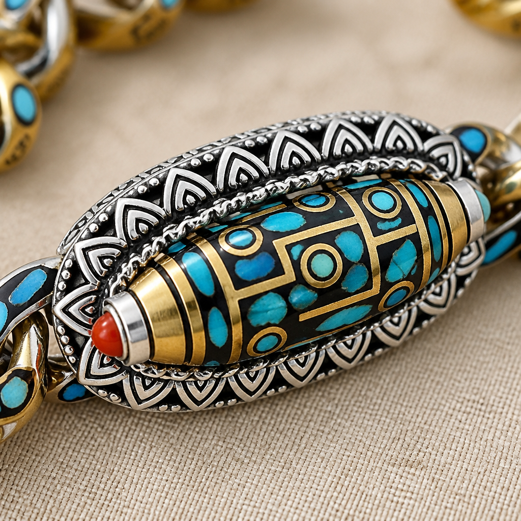 SereniStone – Tibetan Nine-Eyed Dzi Bead Bracelet with Turquoise Inlay - Souliia