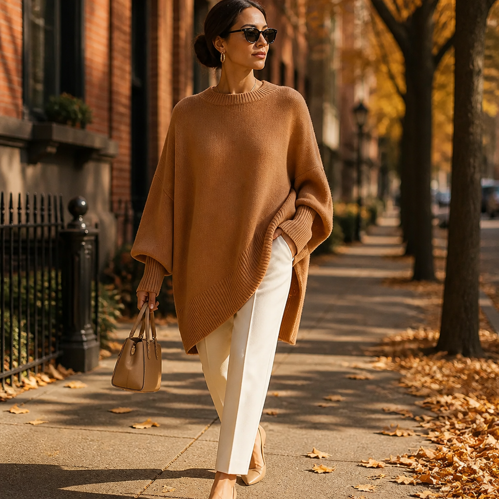 SerenoWave – Effortless Asymmetric Poncho Sweater with Batwing Sleeves - Souliia