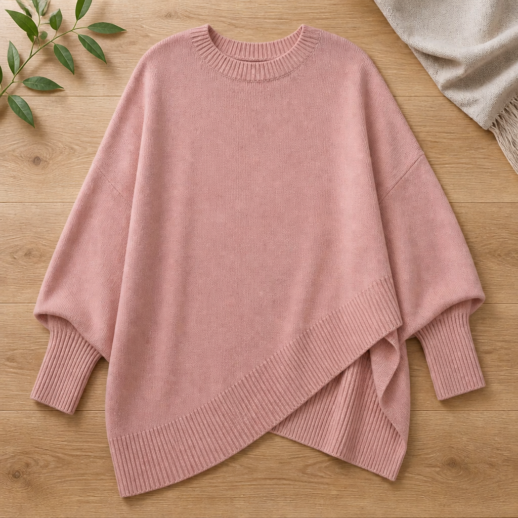 SerenoWave – Effortless Asymmetric Poncho Sweater with Batwing Sleeves - Souliia