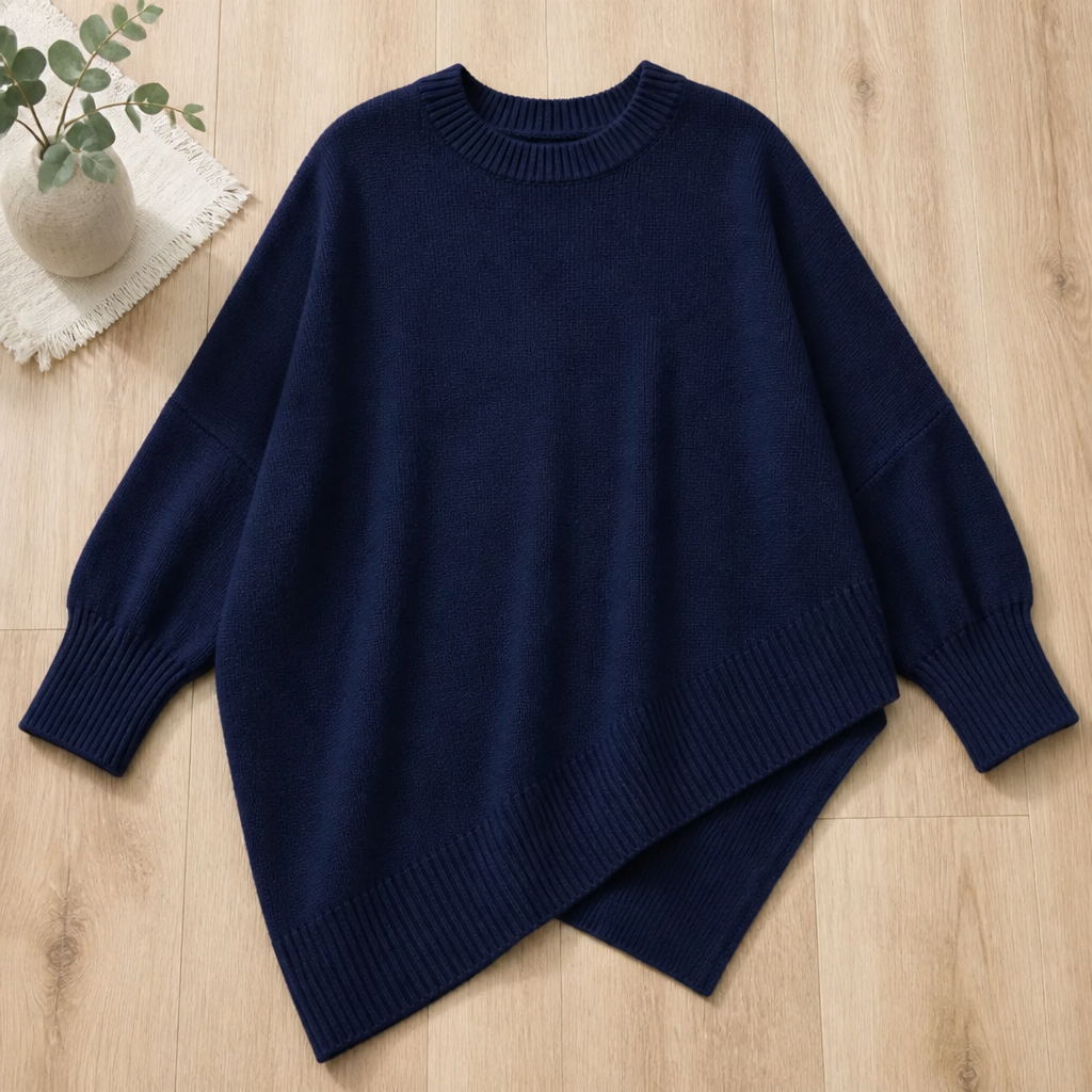 SerenoWave – Effortless Asymmetric Poncho Sweater with Batwing Sleeves - Souliia