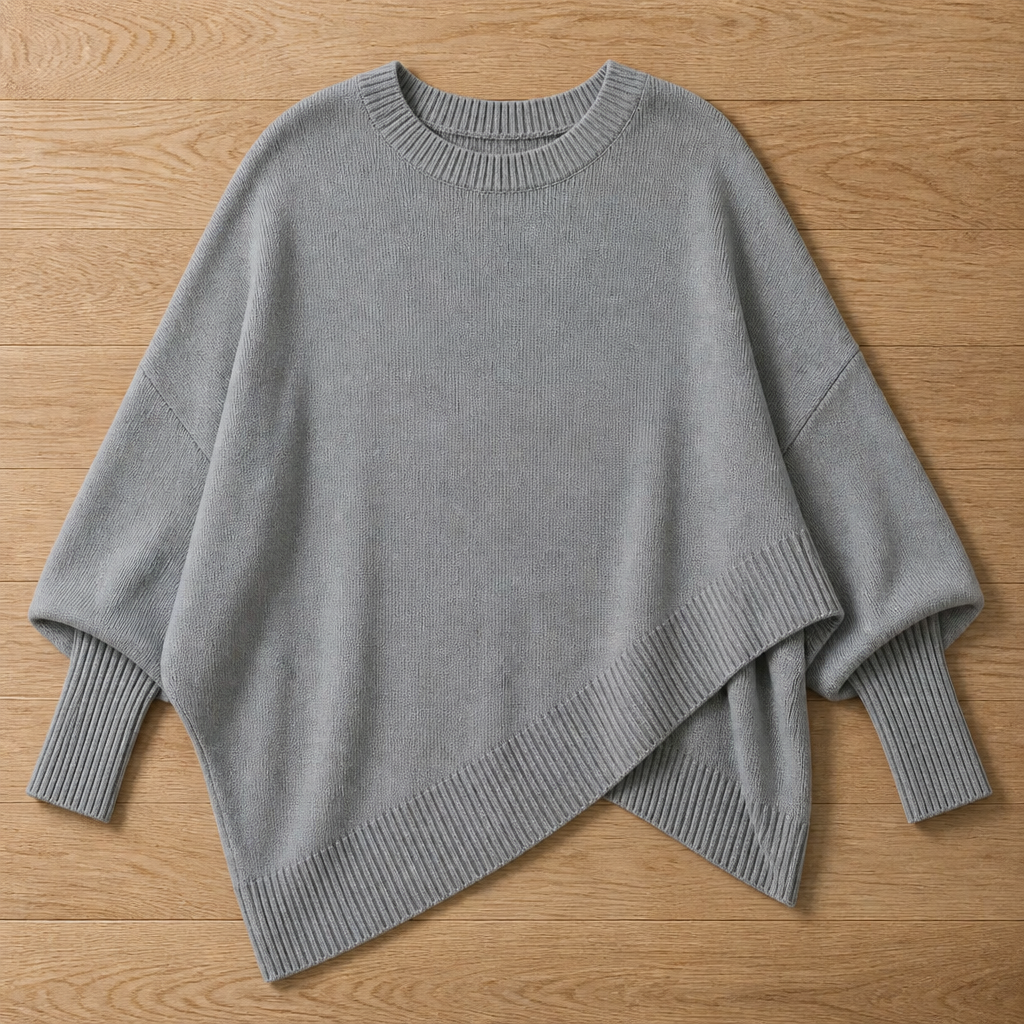 SerenoWave – Effortless Asymmetric Poncho Sweater with Batwing Sleeves - Souliia