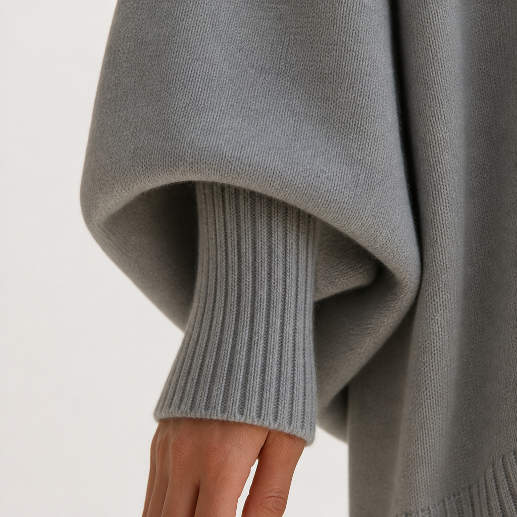 SerenoWave – Effortless Asymmetric Poncho Sweater with Batwing Sleeves - Souliia