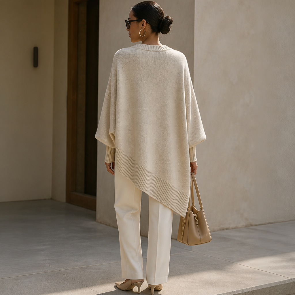 SerenoWave – Effortless Asymmetric Poncho Sweater with Batwing Sleeves - Souliia