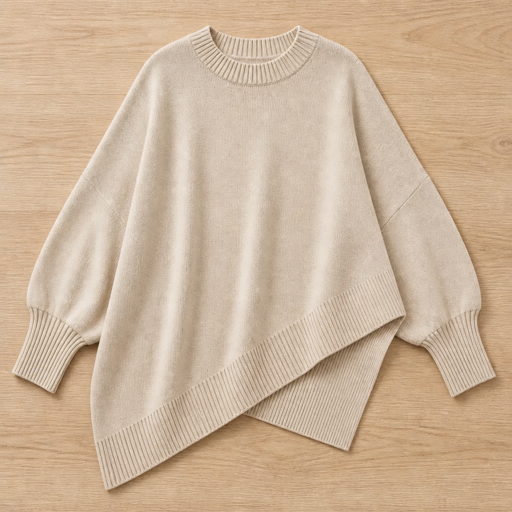 SerenoWave – Effortless Asymmetric Poncho Sweater with Batwing Sleeves - Souliia