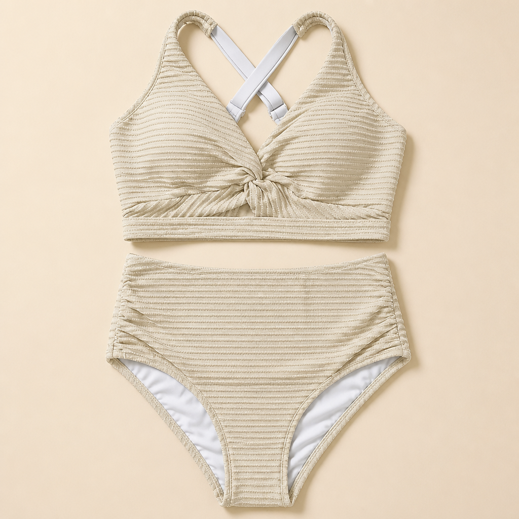 SerenaWave – High-Waist Twist-Front Smoothing Bikini Set - Souliia