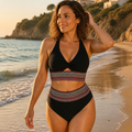 SereneShape – High-Waist Smocked Two-Piece Swimsuit with Tummy-Shaping Band - Souliia