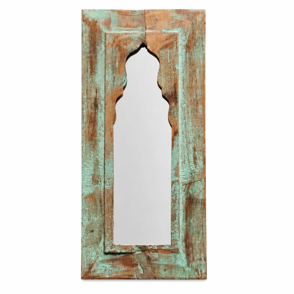 Rustic Carved Wood Arch Wall Mirror | Souliia