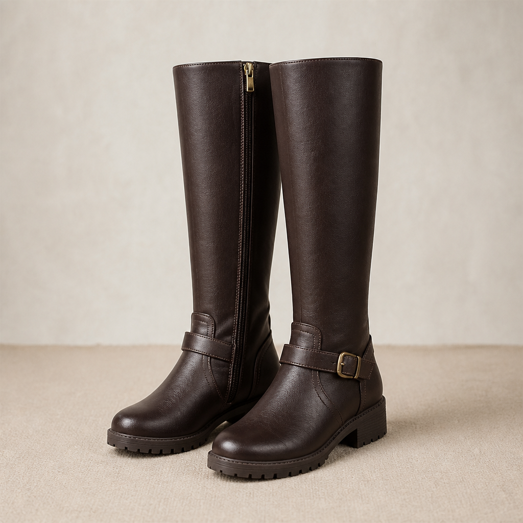 VeroStride – Classic Knee-High Riding Boots with Block Heel - Souliia
